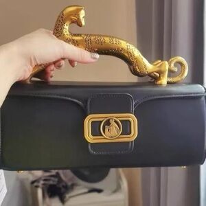 GENUINE LEATHER CAT HANDLE LUXURY CLUTCH BAG